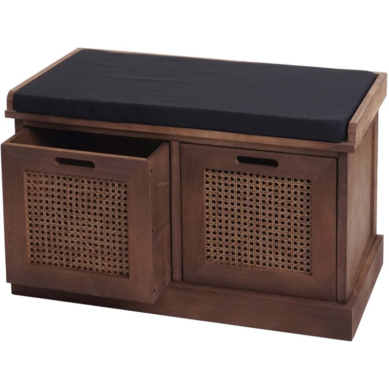 foto del prodotto hhg panca panchina da interni con cuscino 2 box ceste contenitori 809 legno mdf marrone nero