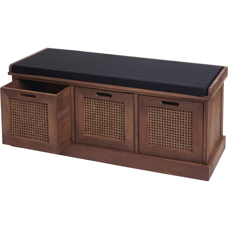 foto del prodotto hhg panca panchina da interni con cuscino 3 box ceste contenitori 904 legno mdf marrone nero