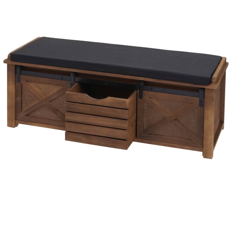 foto del prodotto hhg panca panchina industriale da interni portaoggetti 596 metallo legno massello marrone