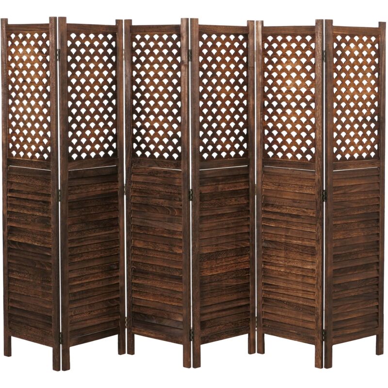 foto del prodotto hhg paravento divisore separ decorativo 916 6 pannelli 245x170cm marrone