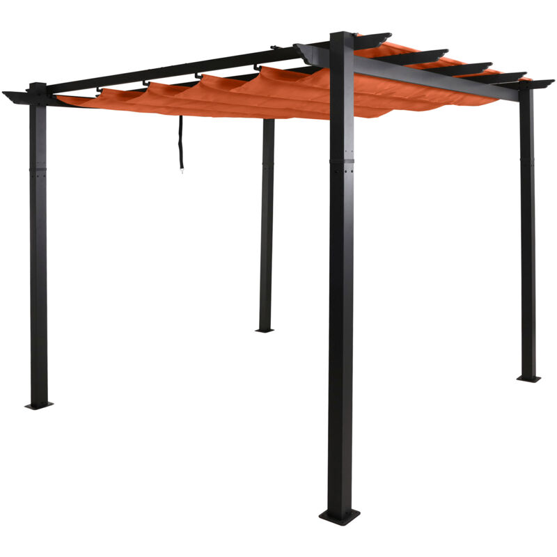 foto del prodotto hhg pergola in alluminio 024, gazebo da giardino, struttura stabile 8cm tetto scorrevole uv50 3x3m, arancione