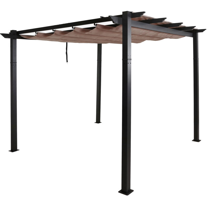 foto del prodotto hhg pergola in alluminio 024, gazebo da giardino, struttura stabile 8cm tetto scorrevole uv50 3x3m, grigio tortora