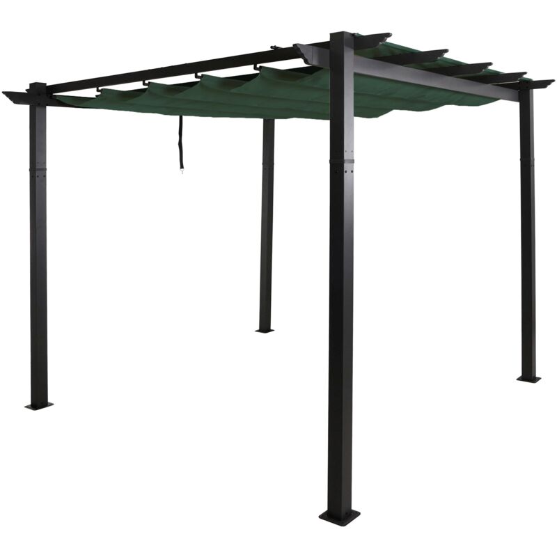 foto del prodotto hhg pergola in alluminio 024, gazebo da giardino, struttura stabile 8cm tetto scorrevole uv50 3x3m, verde
