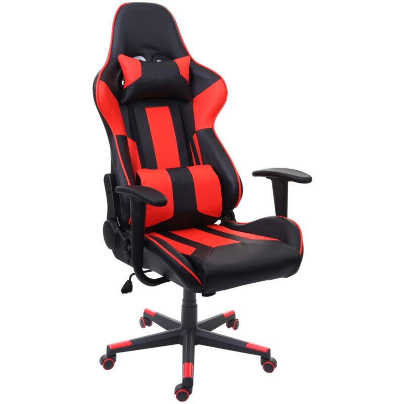 foto del prodotto hhg poltrona sedia ufficio girevole regolabile 540 cuscino lombare cervicale ecopelle nero rosso