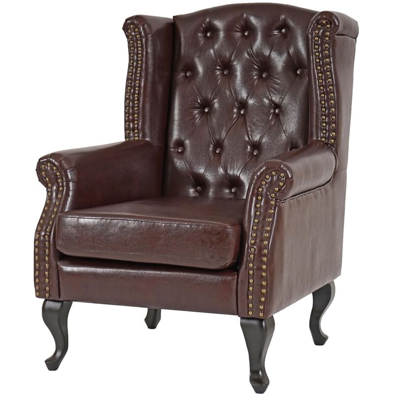 foto del prodotto hhg poltrona stile vittoriano chesterfield ecopelle, marrone senza poggiapiedi