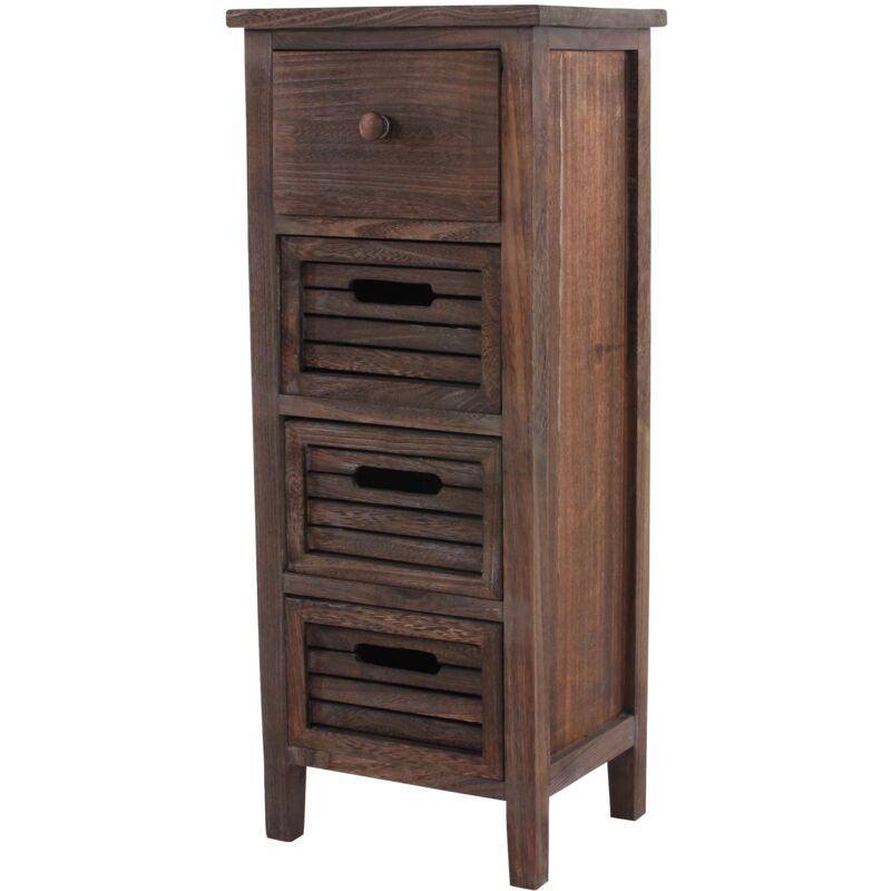 foto del prodotto hhg scaffale cassettiera comodino shabby vintage legno paulonia 4 cassetti 25x30x74cm marrone