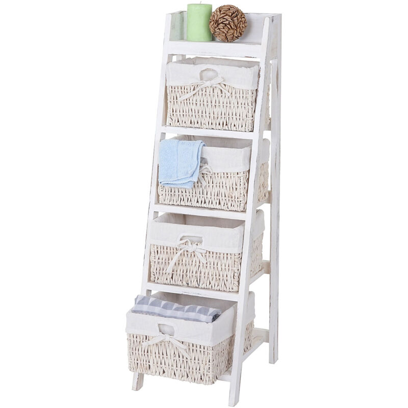 foto del prodotto hhg scaffale cassettiera decorativa shabby vintage goiana t704 legno paulonia 4x ceste bianco