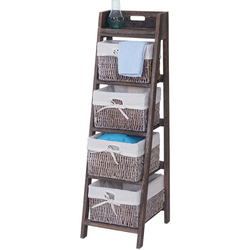 foto del prodotto hhg - scaffale cassettiera decorativa shabby vintage goiana t704 legno paulonia 4x ceste marrone
