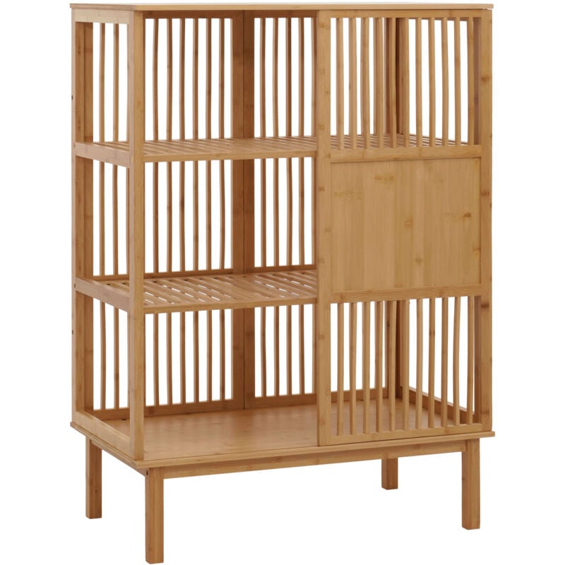 foto del prodotto hhg scaffale in bamb 589, mobile da bagno armadietto cassettiera, 3 ripiani porta scorrevole mvg 115x80x45cm