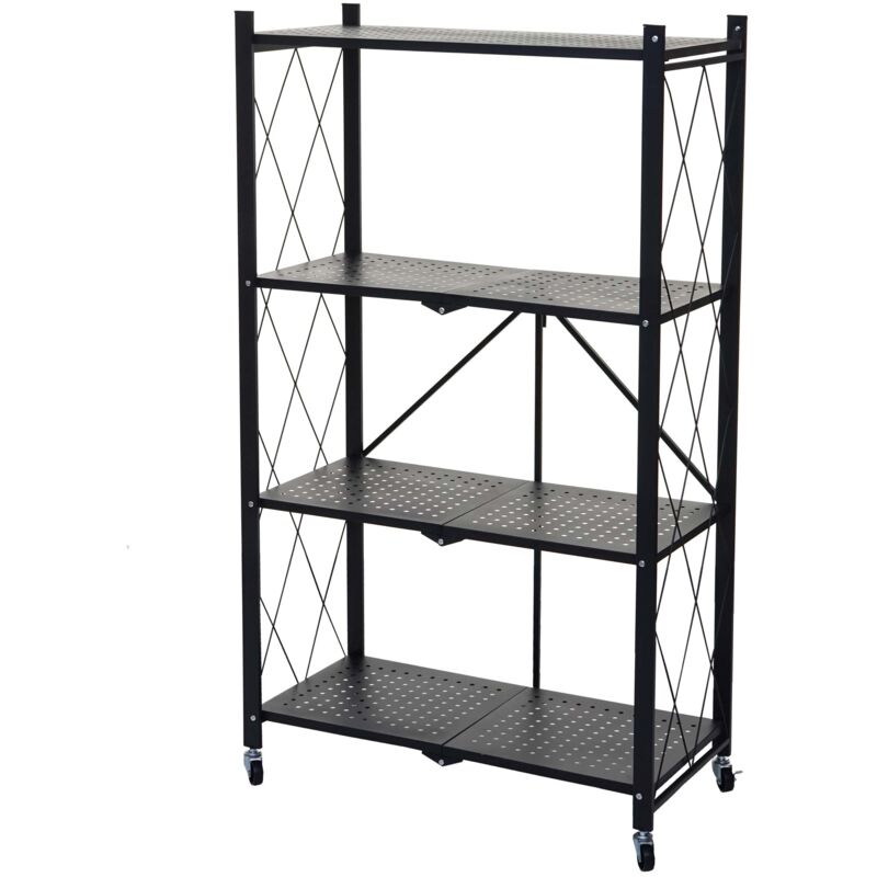 foto del prodotto hhg scaffale libreria 783 pieghevole con ruote acciaio verniciato 4 ripiani nero