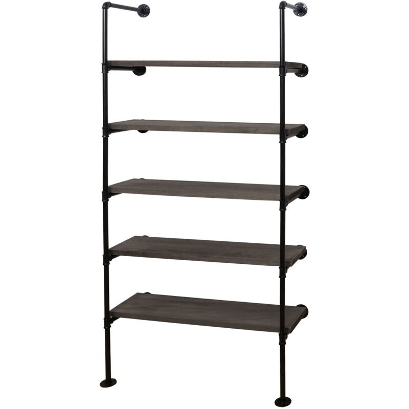 foto del prodotto hhg scaffale libreria industriale 451 metallo legno di paulonia 5 ripiani 28x80x165cm grigio marrone