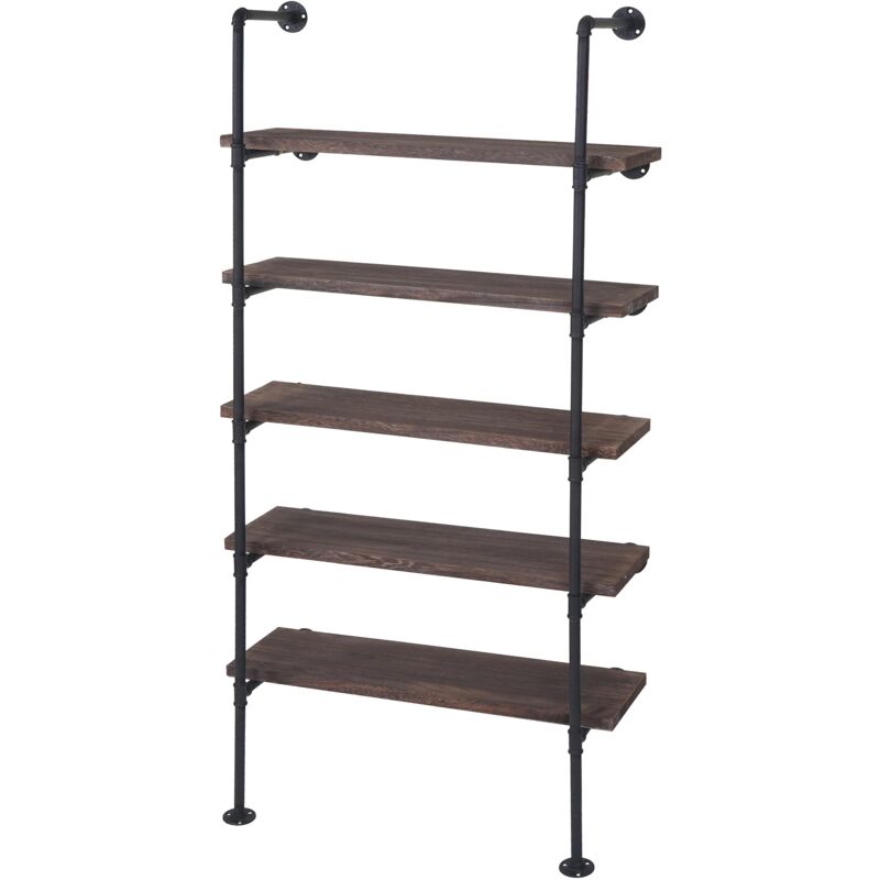 foto del prodotto hhg scaffale libreria industriale 451 metallo legno di paulonia 5 ripiani 28x80x165cm marrone