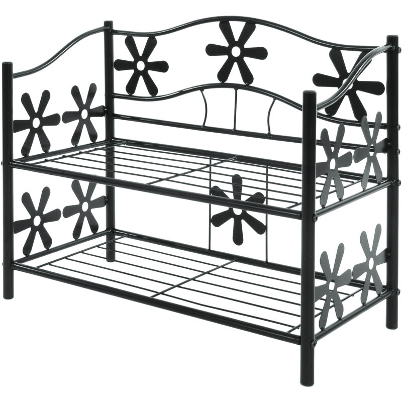 foto del prodotto hhg scaffale multiuso giardino scarpiera portaoggetti metallo robusto decorativo 2 ripiani