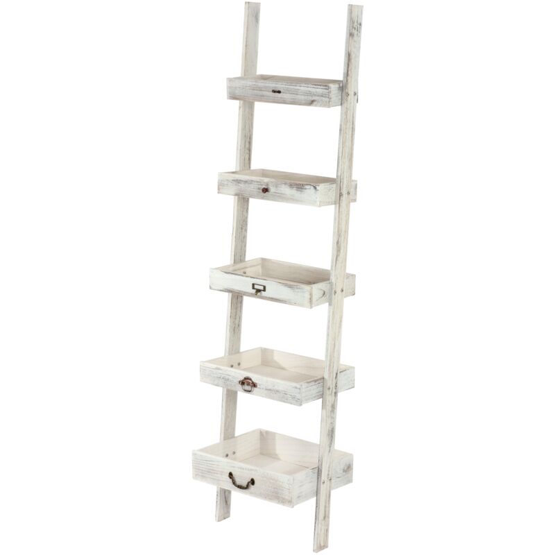 foto del prodotto hhg scaffale portaoggetti shabby vintage legno paulonia 5 ripiani multiuso 32x43x169cm bianco
