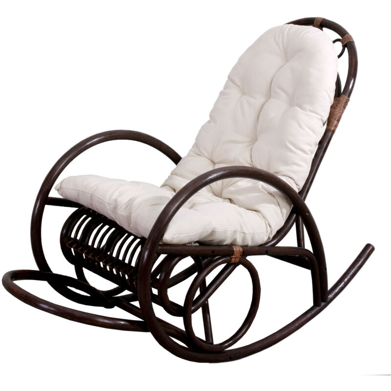 foto del prodotto hhg sedia a dondolo classica elegante 648 139x58x110cm legno seduta poliestere cotone cuscino bianco