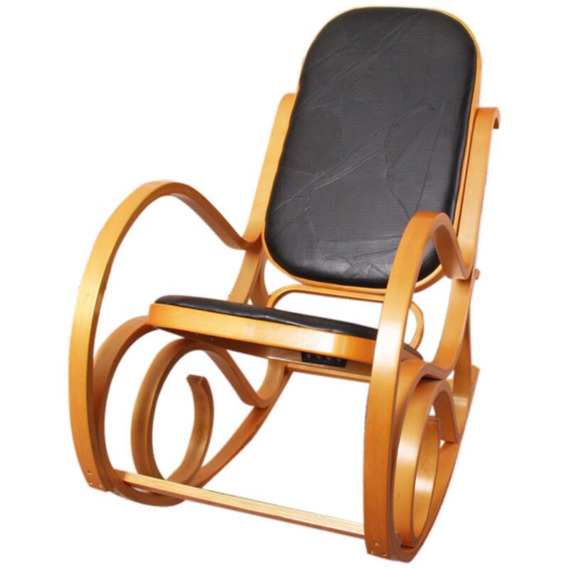 foto del prodotto hhg sedia a dondolo classica elegante m41 legno chiaro seduta vera pelle nero