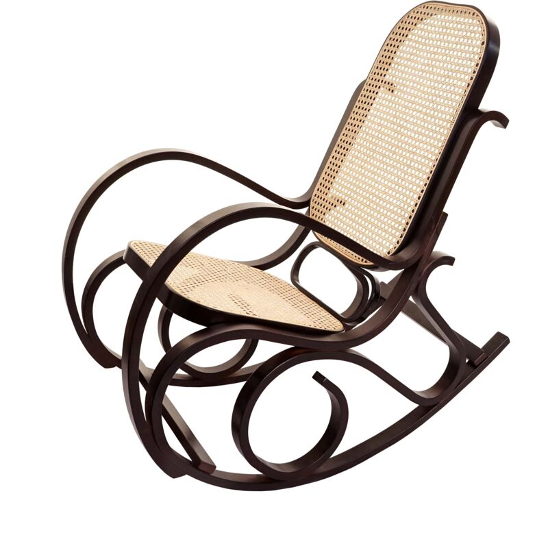 foto del prodotto hhg sedia a dondolo classica elegante m41 legno scuro seduta rattan