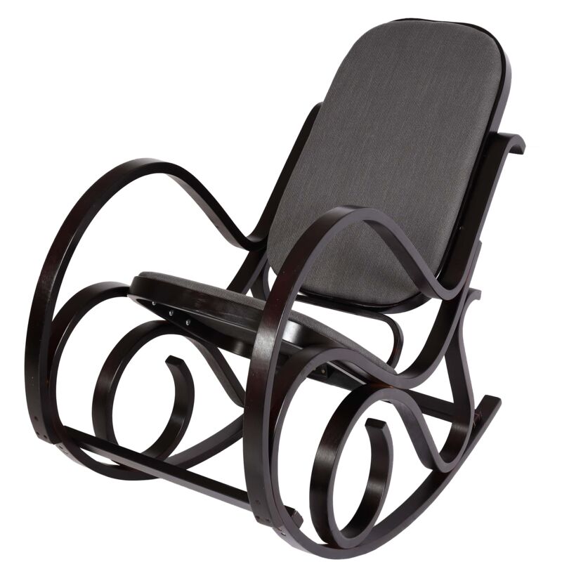 foto del prodotto hhg sedia a dondolo classica elegante m41 legno scuro seduta tessuto antracite