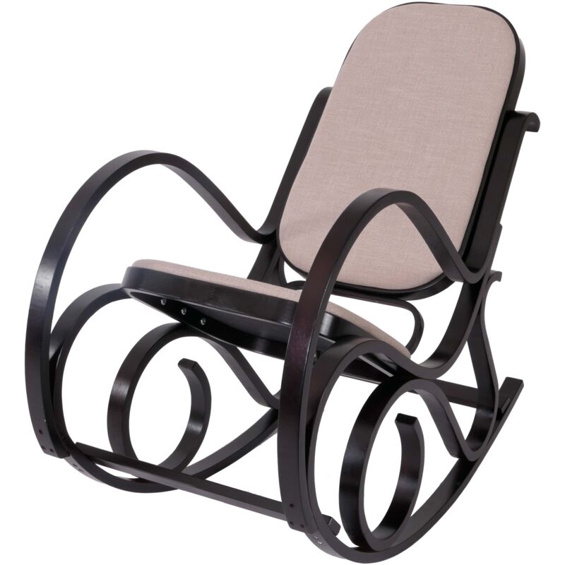 foto del prodotto hhg sedia a dondolo classica elegante m41 legno scuro seduta tessuto beige