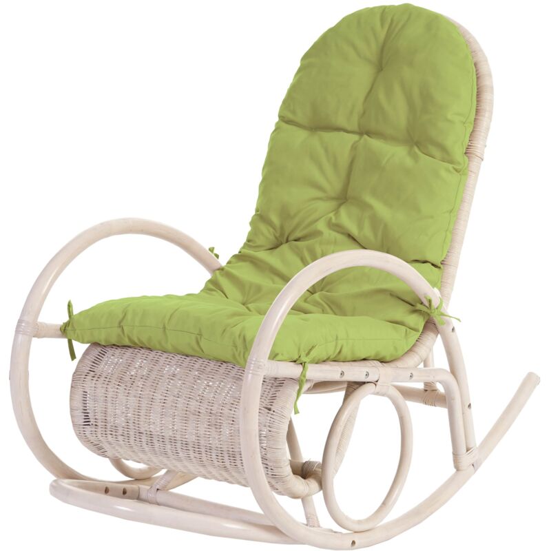 foto del prodotto hhg sedia a dondolo elegante classica esmeraldas legno rattan 115x58x101cm cuscino verde