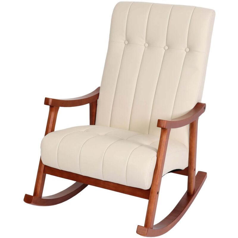foto del prodotto hhg sedia a dondolo nordica elegante 624 97x62x82cm legno scuro ecopelle avorio