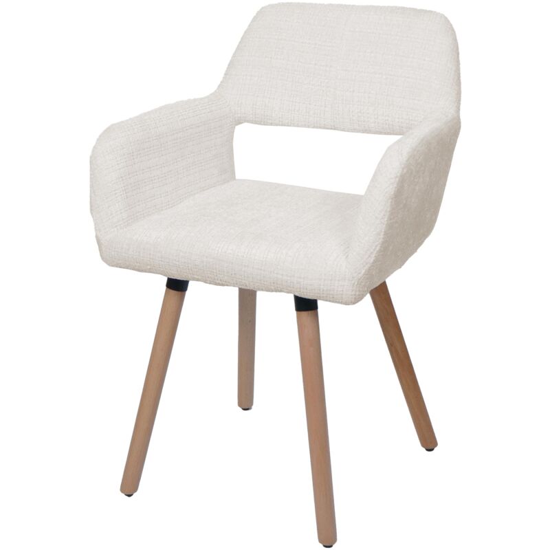 foto del prodotto hhg sedia da pranzo 867 ii, poltroncina cucina imbottita, legno stoffa tessuto ciniglia 465g m , avorio