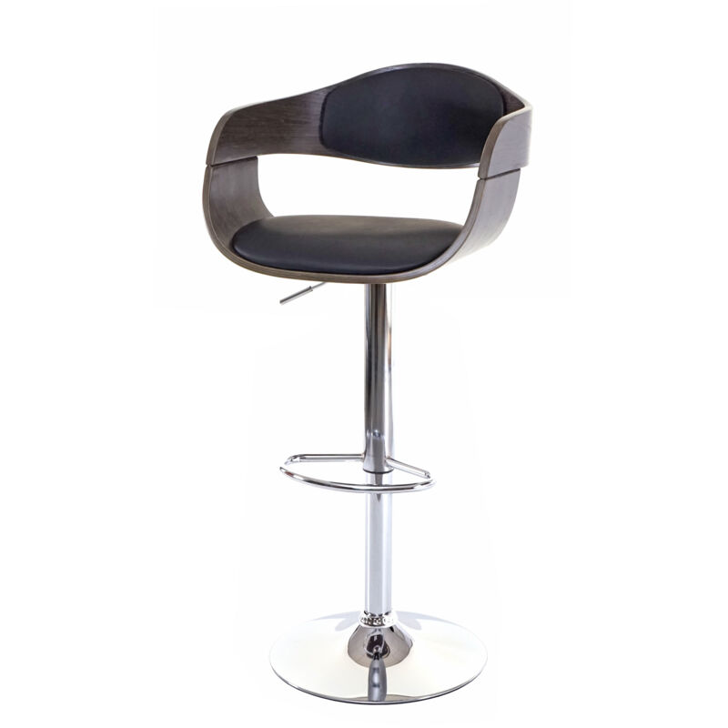 foto del prodotto hhg sedia sgabello 048 design elegante legno, colore grigio ecopelle nero