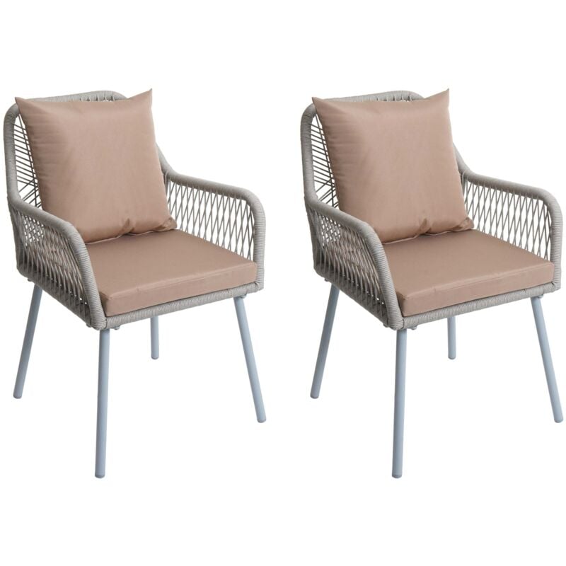 foto del prodotto hhg set 2 sedie da giardino 475, da esterno alluminio intrecciato a corda rope, grigio chiaro, cuscini taupe