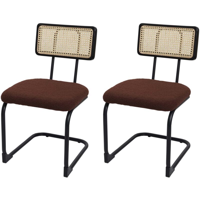 foto del prodotto hhg set 2x sedie a slitta sala pranzo soggiorno 712 legno rattan tessuto boucl marrone
