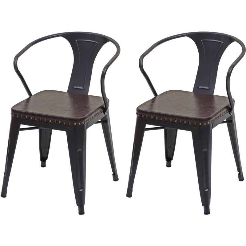 foto del prodotto hhg set 2x sedie design industriale 469d acciaio verniciato ecopelle marrone