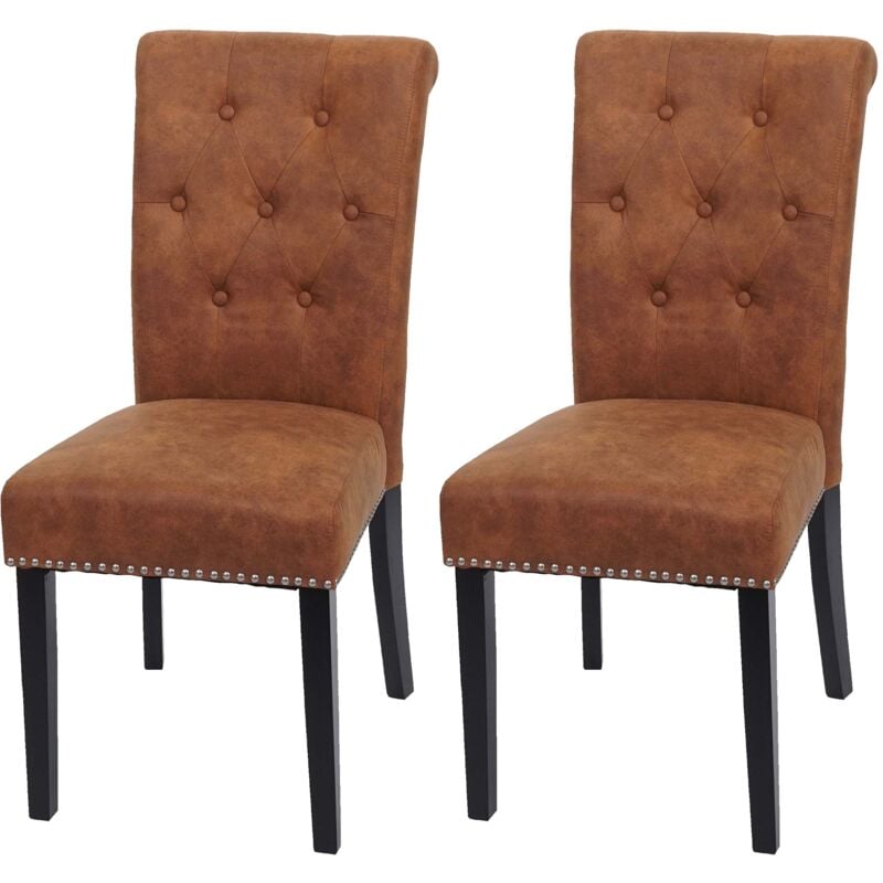 foto del prodotto hhg set 2x sedie vintage retr inglesi sala pranzo chesterfield ii tessuto effetto scamosciato marrone piedi scuri