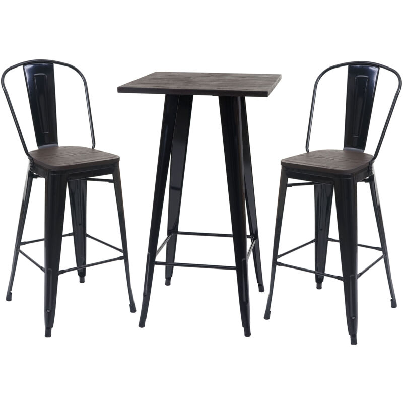 foto del prodotto hhg set 2x sgabelli con schienale e tavolino alto bistrot design industriale 407 legno metallo verniciato nero
