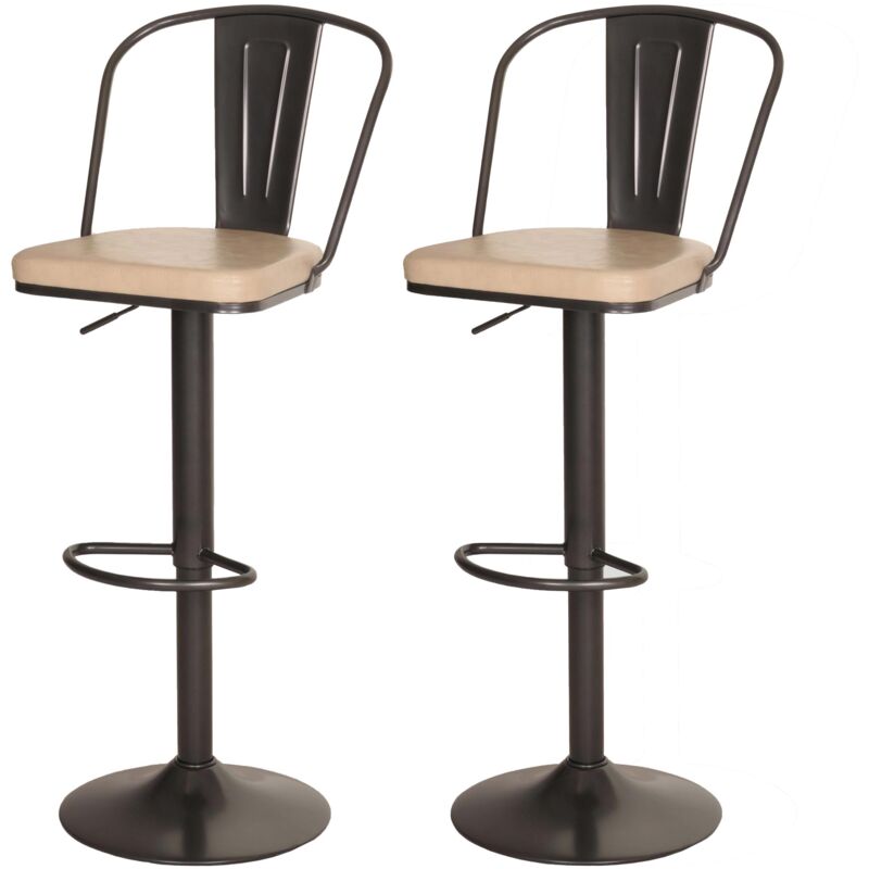 foto del prodotto hhg set 2x sgabelli design industriale 441a acciaio verniciato ecopelle beige