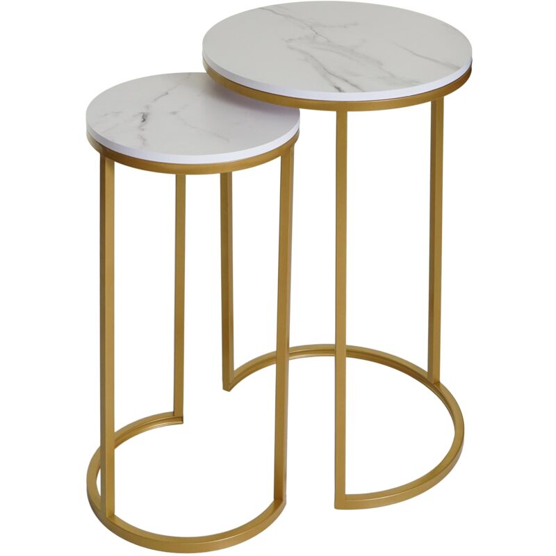 foto del prodotto hhg set 2x tavolini eleganti da salotto 401 effetto marmo bianco oro