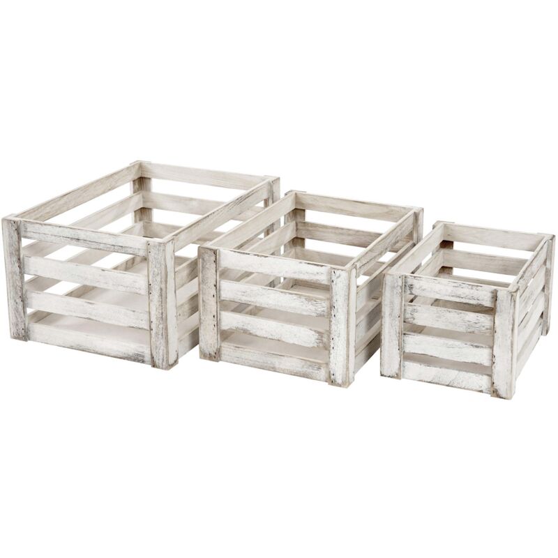 foto del prodotto hhg set 3x casse decorative multiuso cucina shabby vintage 804 legno paulonia bianco
