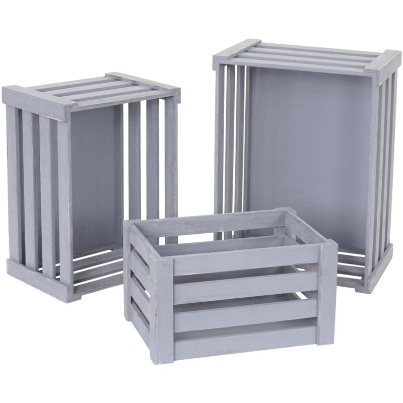foto del prodotto hhg set 3x casse decorative multiuso cucina shabby vintage 804 legno paulonia grigio