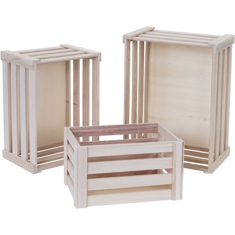 foto del prodotto hhg set 3x casse decorative multiuso cucina shabby vintage 804 legno paulonia naturale