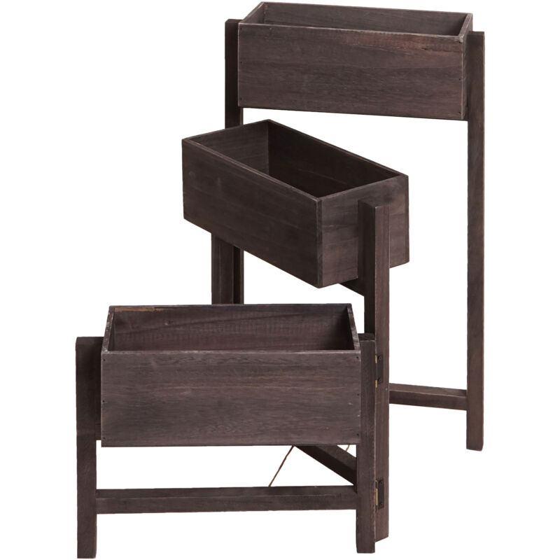foto del prodotto hhg set 3x portavasi decorativi uniti con cerniere shabby vintage t275 legno paulonia grigio marrone