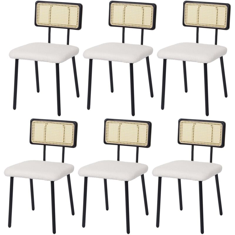 foto del prodotto hhg set 6x sedie sala pranzo soggiorno 707 legno rattan tessuto boucl bianco