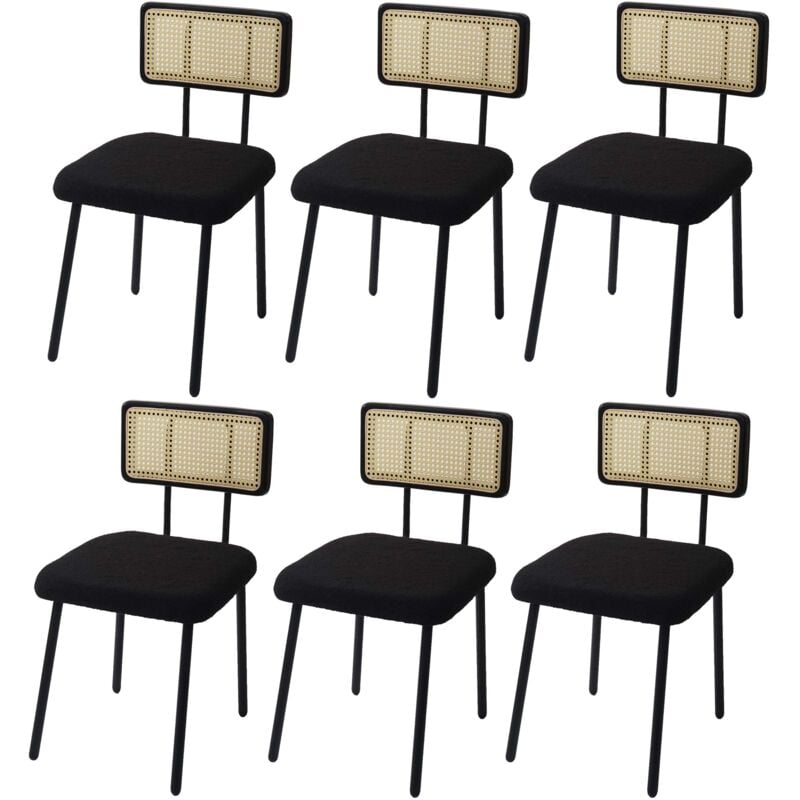 foto del prodotto hhg set 6x sedie sala pranzo soggiorno 707 legno rattan tessuto boucl nero