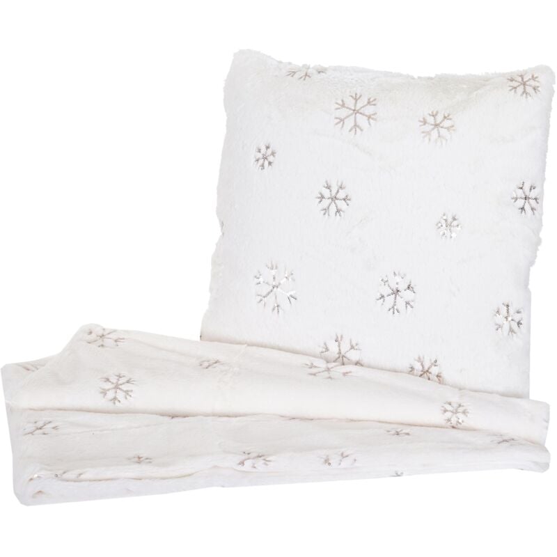 foto del prodotto hhg set coperta copriletto con cuscino decorativo karo t778 poliestere neve