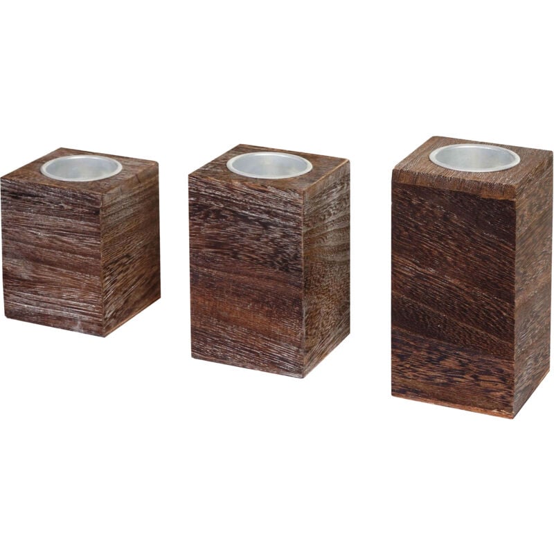 foto del prodotto hhg set portacandele decorative shabby vintage 720 legno paulonia s m l marrone