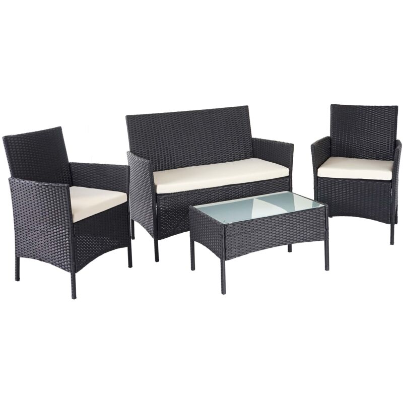 foto del prodotto hhg set salotto giardino esterno salottino elegante 502 polyrattan nero con cuscini avorio