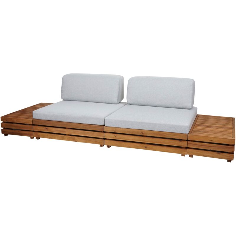 foto del prodotto hhg set salotto giardino esterno salottino modulare componibile 094 legno acacia cuscini grigio chiaro