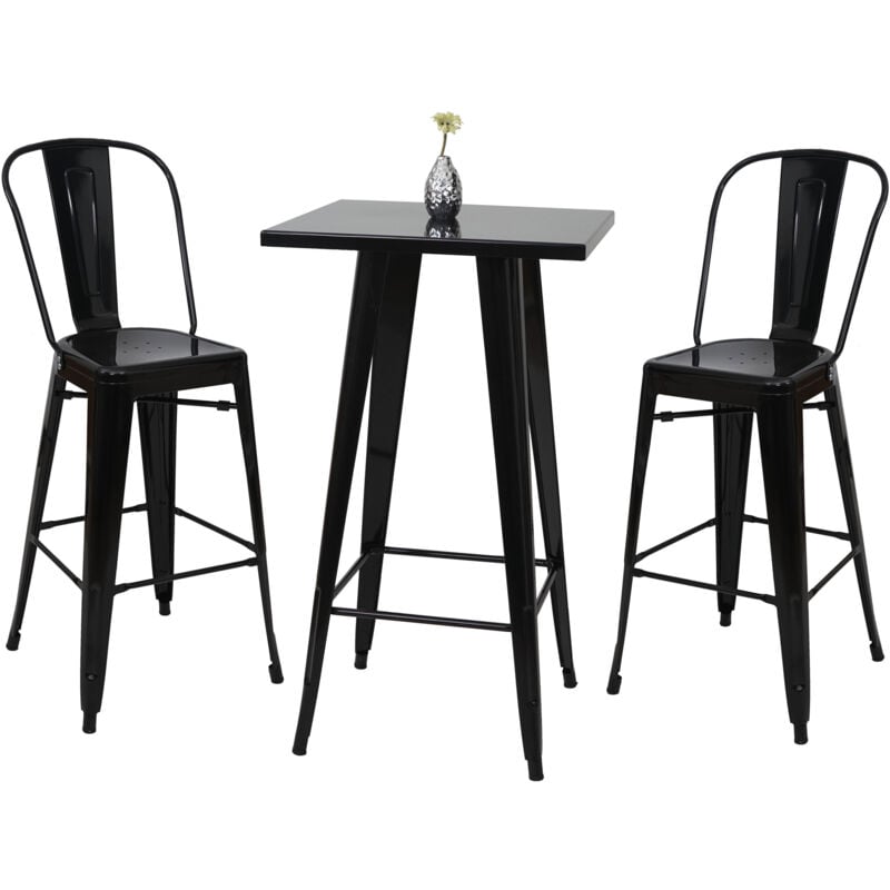 foto del prodotto hhg set tavolo 2x sedie sgabelli bar design industriale 866 metallo nero