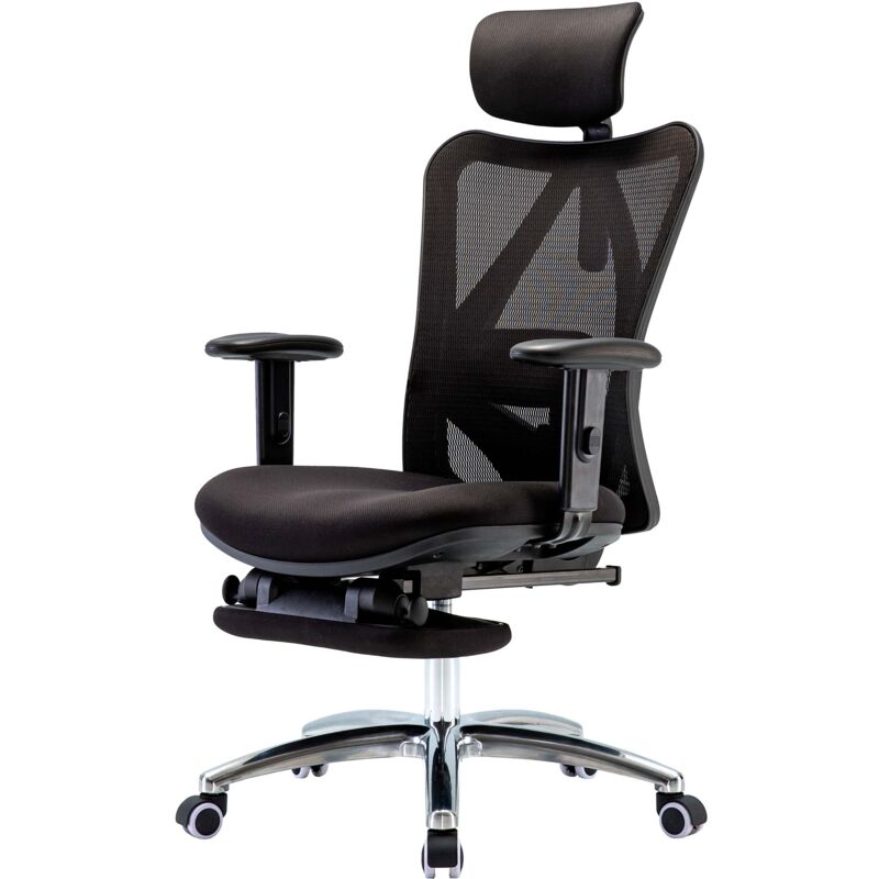 foto del prodotto hhg sihoo poltrona ufficio ergonomica regolabile supporto lombare 150kg tessuto con poggiapiedi nero