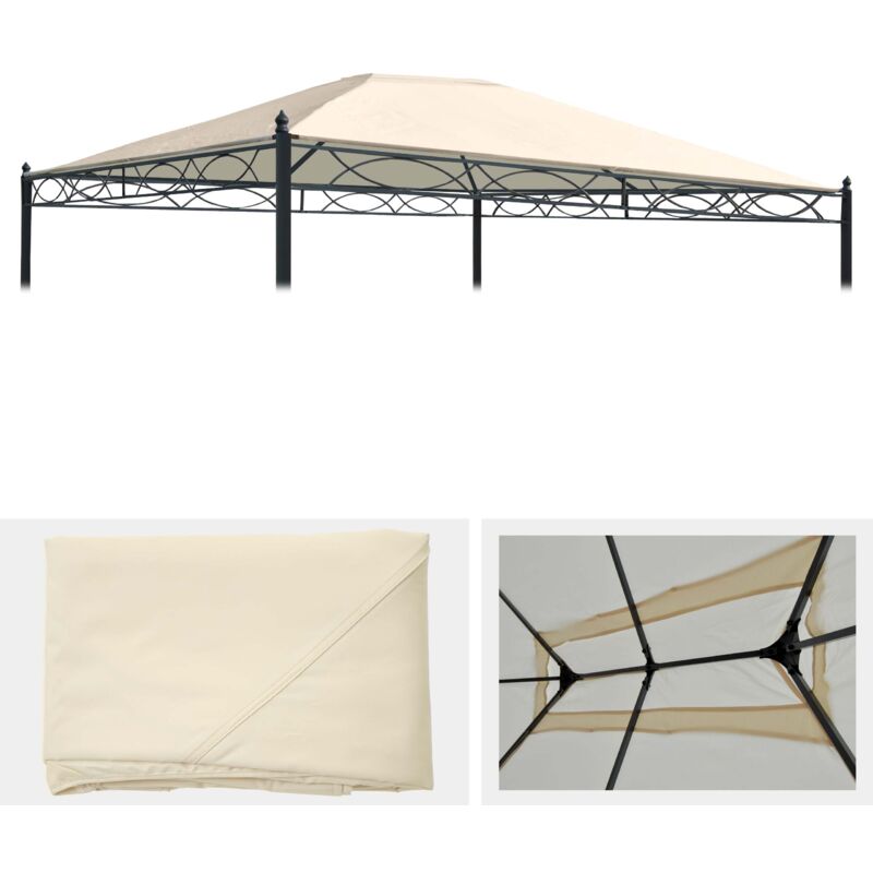 foto del prodotto hhg telo di ricambio copertura tetto per gazebo cadice poliestere 3x4m avorio