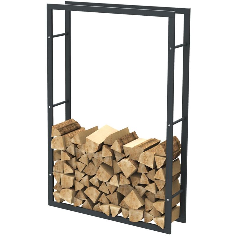 foto del prodotto hhwpf0026 scaffale per legna da ardere in acciaio nero 150x100x25cm, scaffale per legna da ardere, scaffale per tronchi - bc-elec