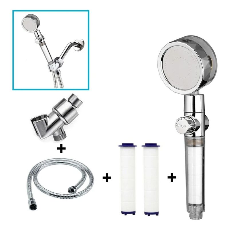 foto del prodotto high pressure propeller shower head,360 swivel shower head.high pressure hand shower,with 2 filters and pause switch water saving shower head