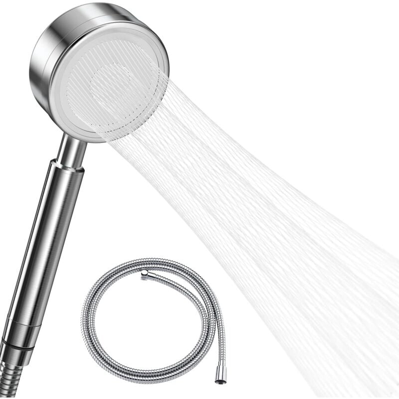 foto del prodotto high pressure shower head with 1.5m hose, 304 stainless steel bathroom shower head water saving easy installation waist shaped spray method